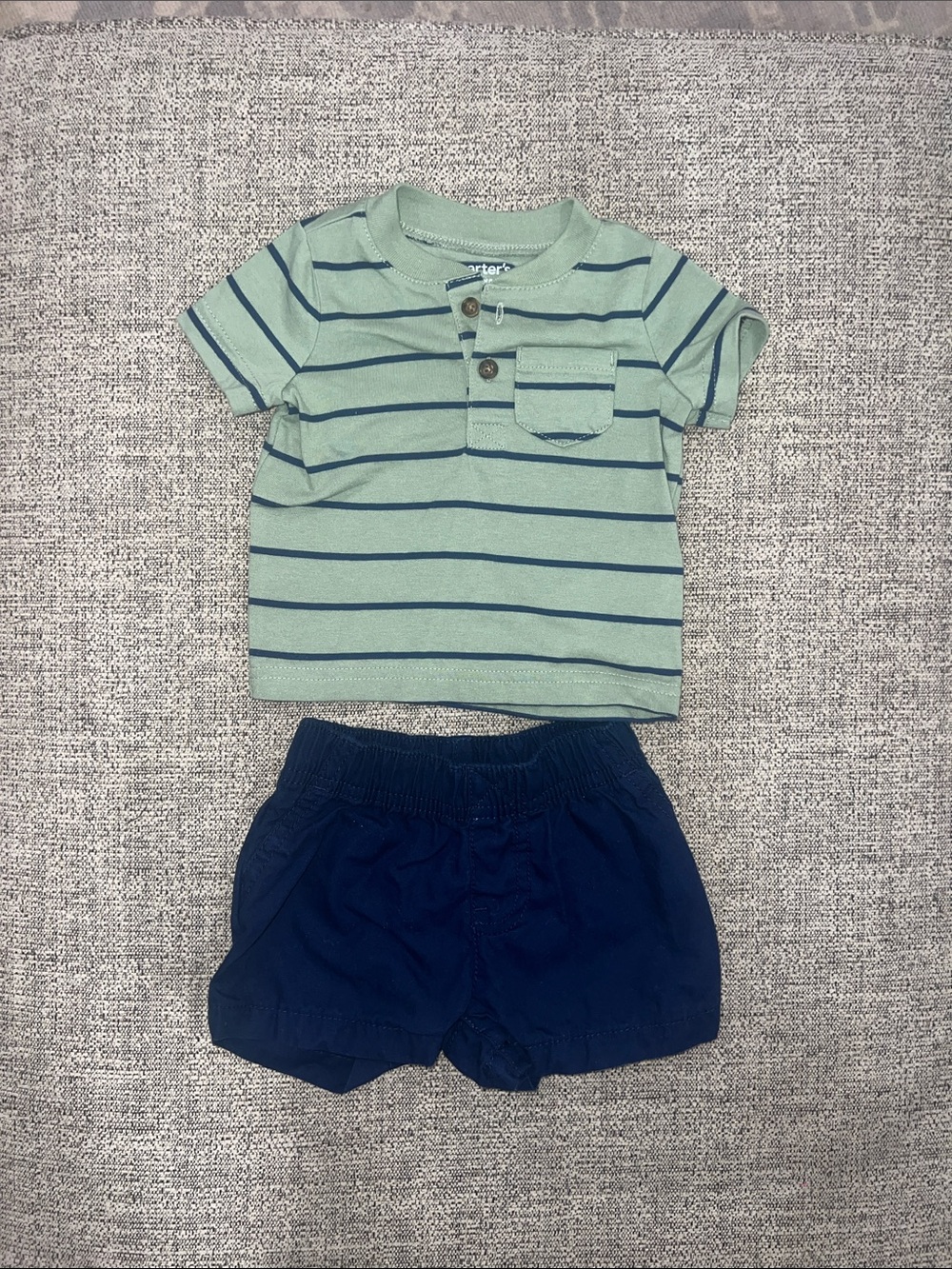 Carter's Mint Green Striped Tee with Navy Shorts
